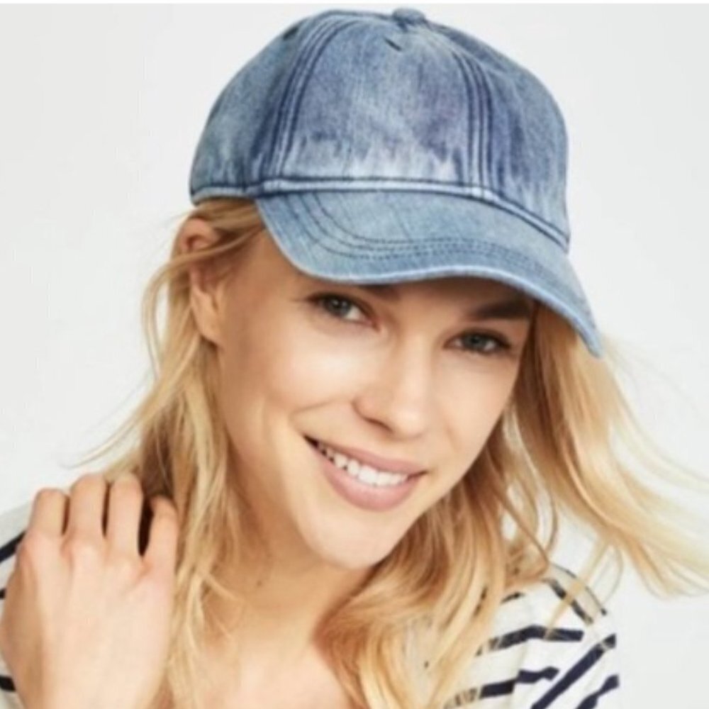 Madewell OS Washed blue denim & leather baseball cap tomboy style